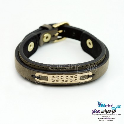 دستبند طلا و چرم - طرح هندسی-SB1166